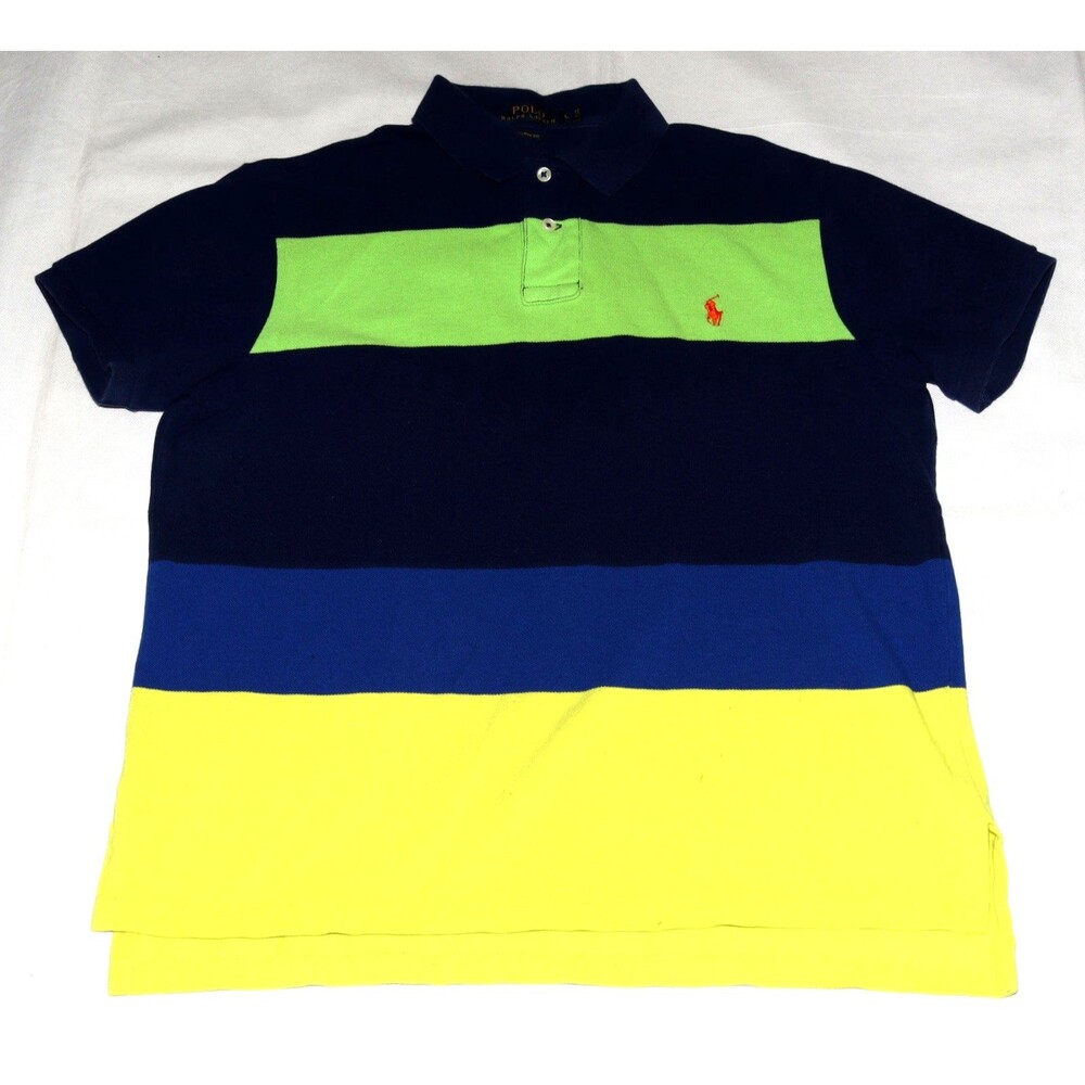 Polo Ralph Lauren Custom Fit Men's Short Sleeve Striped Polo Rugby Shirt Size L